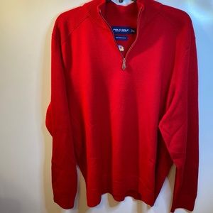 Polo Golf XL, Ralph Lauren 1/4 zip Red 100% Merino Wool , Like New Condition H01